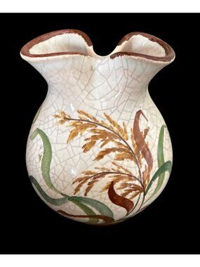 Gmundner Keramik Austrian Wedding Vase With Crackle Glaze, Wheat Design Vintage
